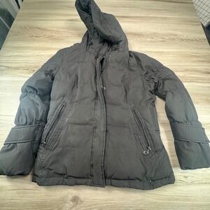 Calvin Klein Black Hooded Down Puffer‎ Jacket Full Zip Women's Size M